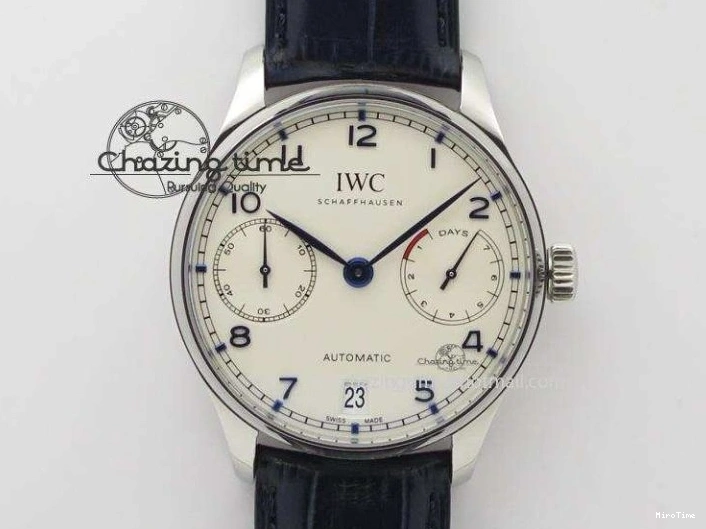 MIROTIME 0328 Portuguese IW3714 Diam ZF V2 1:1 Best Edition White Dial Blue Makers On Blue Leather Strap A79350 (Slim Movement) Stylish 7248